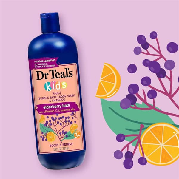 Dr Teal’s Kids 3 in 1 Elderberry Bubble Bath, Body Wash & Shampoo with Vitamin C & Essential Oils